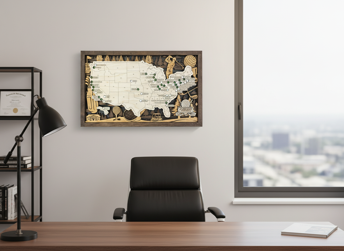 Golf Course Travel Map, Top 50 USA Courses Tracker, Includes Ball Markers, Golf Gift for Dad, Bucket List Wall Art