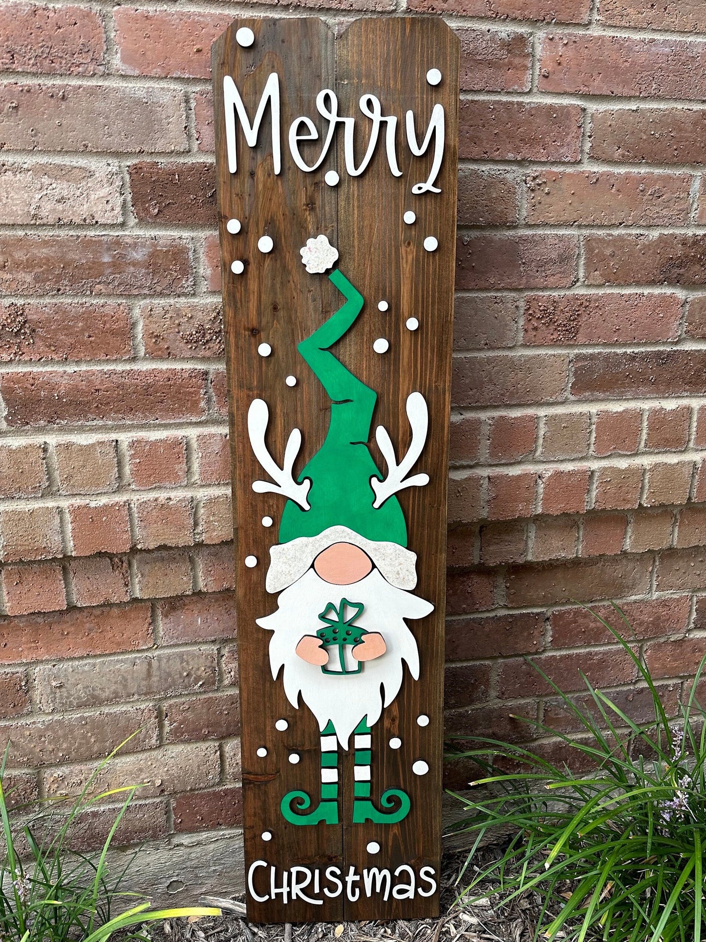 Gnome Reindeer Porch Entry Sign - 45" Picket Decor for Christmas. Tall welcome entry sign to celebrate the holidays with a few color options