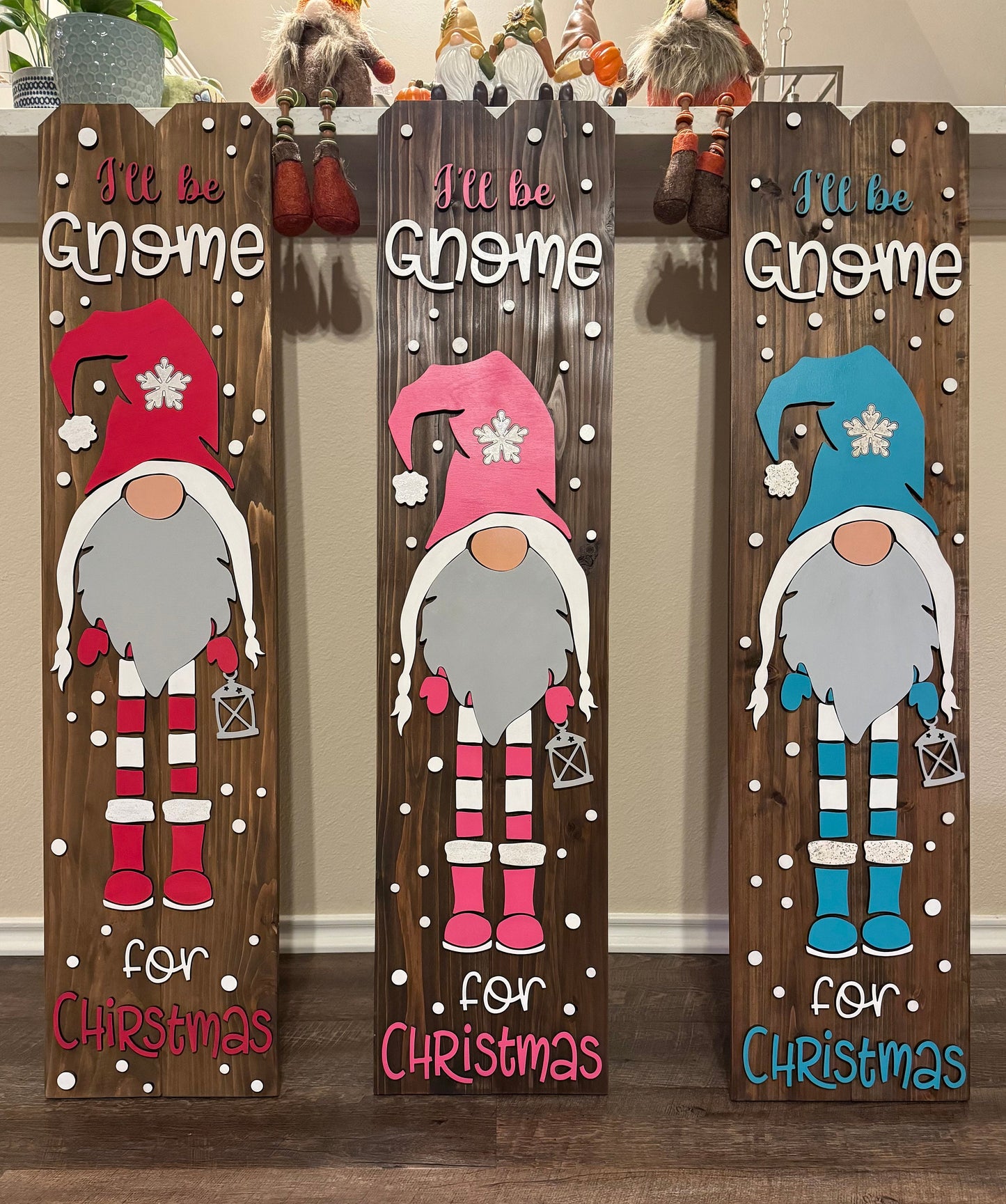 I'll be Gnome Porch Entry Sign - 45" Picket Decor for Christmas. Tall welcome entry sign to celebrate the holidays with a few color options