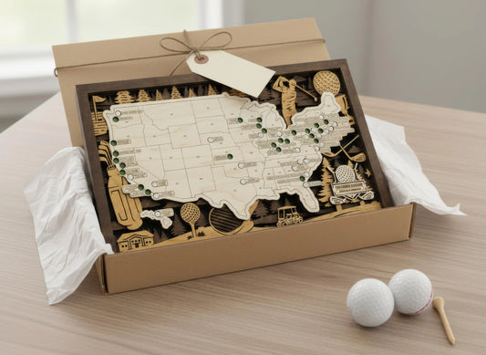 Golf Course Travel Map, Top 50 USA Courses Tracker, Includes Ball Markers, Golf Gift for Dad, Bucket List Wall Art